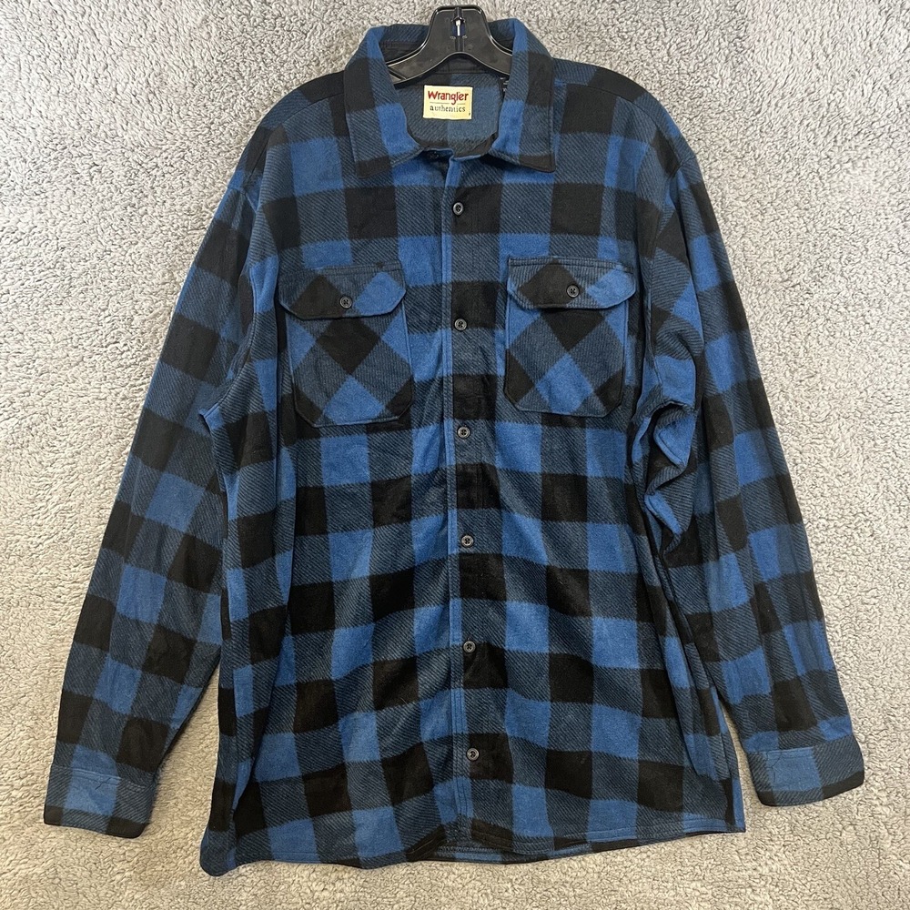 Wrangler Authentics Shirt Men's Sz XLT Blue/Black Buffalo Flannel Button Up